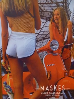 Poster vespa P serie Oranje  2 girl   