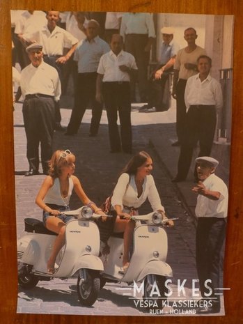 Poster vespa Primavera white, 2 girl  